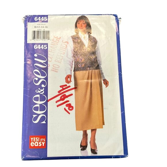 Butterick See & Sew 6445 Sewing Pattern Womens Vest & Skirt Sizes 12-14-16 - Picture 1 of 2